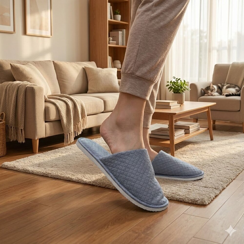 Quilted Closed Toe Slippers with Anti-Slip Sole for Guests,Travel (Unisex) - Picture 7 of 9